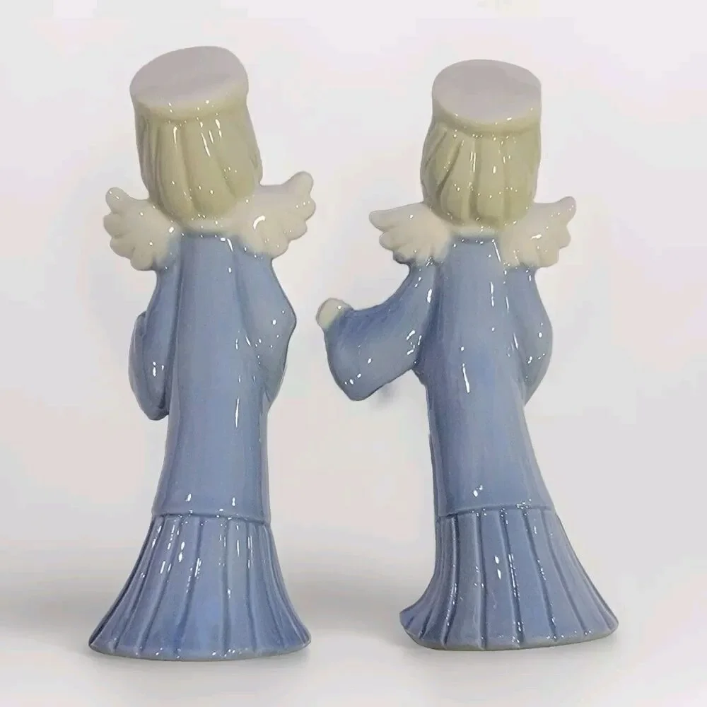 VTG Christmas Singing Choir Angels Inarco Porcelain Blue White 6
